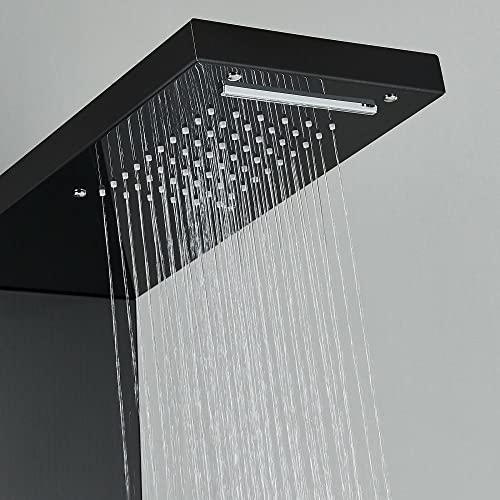 Columna de Ducha de Acero Inoxidable con Panel de Chorro Lluvia y Masaje, Sistema Torre para Baño - Negro miniatura 5