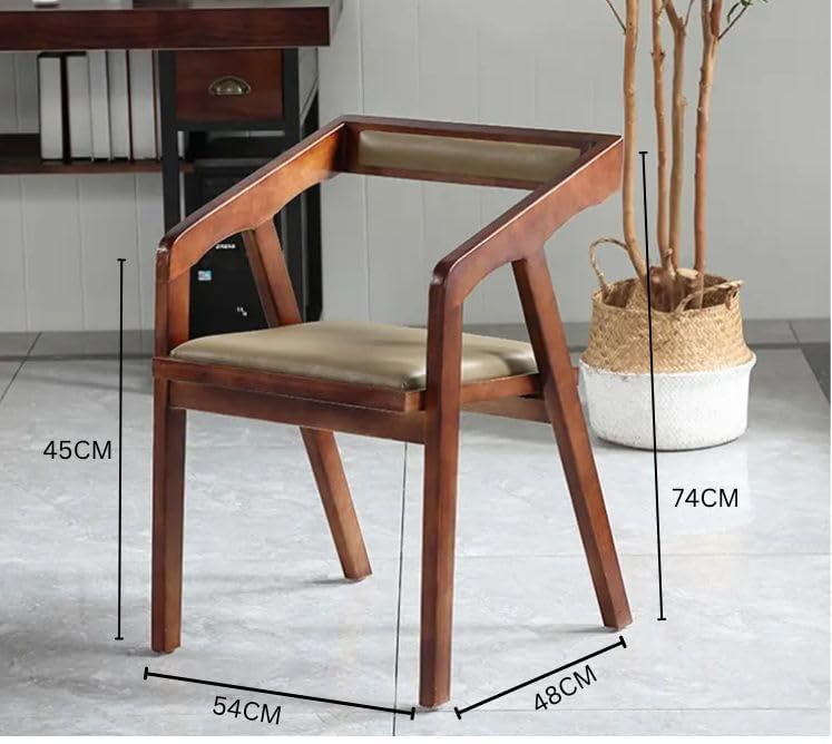 Image of Genuine Decor Solid Sheesham Arm Kursi Modern Furniture Off Games Wooden High Chair Pu Leather Chair Cushion For Kitchen | Living Room | Office | Cafe (Natural Brown), 54 cm, 74 cm