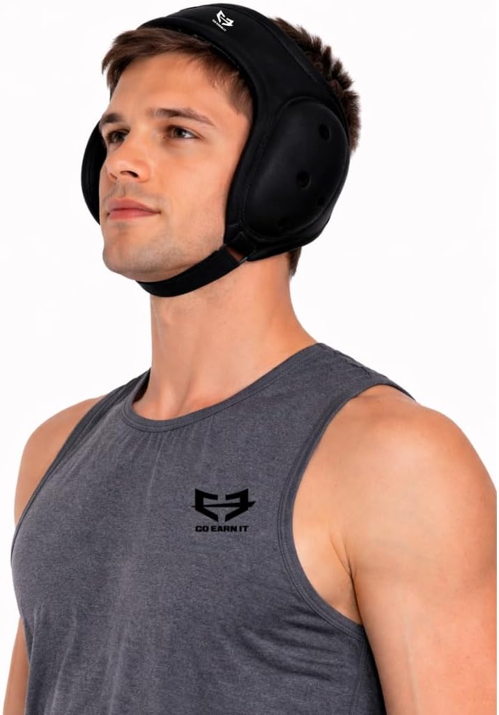 Go Earn It Soft Adjustable Wrestling Headgear, Black, Men's and Women's, Youth.