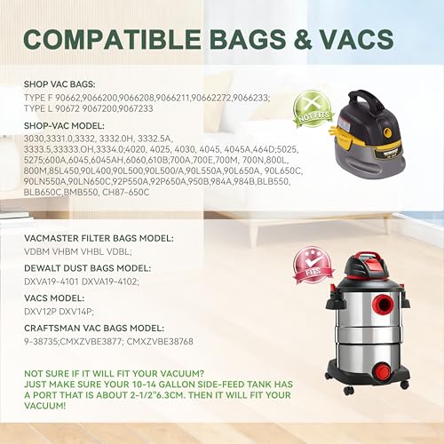 Image of 12 Pack 10-14 Gallon Vacuum Bags For Shop Vac Bags