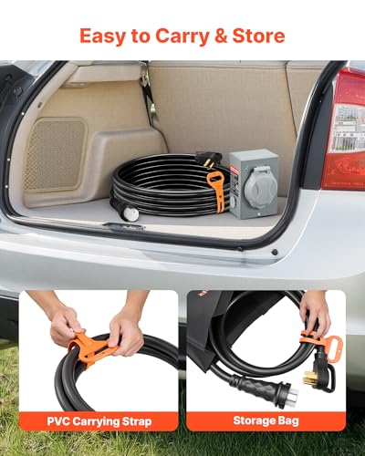 Image of VEVOR 50 Amp Generator Cord and Power Inlet Box, 10FT, 125V /250V STW 6 /3 + 8 /1 AWG Extension Power Cord, NEMA 14-50P to SS2-50R, Twist Lock Connector, Inlet Box Kit, for Generator to House, ETL Listed