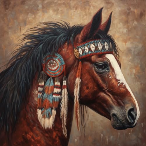 Generic DIY American Native Indian War Horse DIY Stamped Cross Stitch Kits for Beginners Easy 11CT Needlepoint Embroidery Counted Cross Stitch Kits Art Craft Wall Decoration and Gift 16x16inch