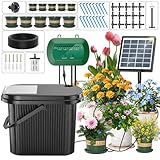 AnseTo Sistema di Irrigazione Solare, Kit Sistema di Irrigazione Automatica Timer di Irrigazione con Batteria ad Alta Capacità con Serbatoio D'acqua e Fioriera Separata per Balcone e Cura delle Piante