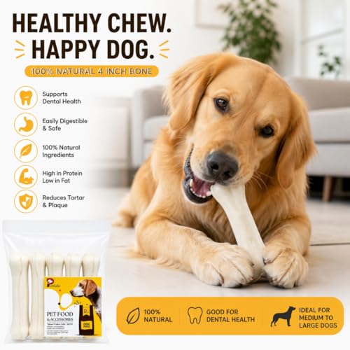 Image of Rawhide Dog Chew Bones 4 Inch (250g) | Long Lasting Chew Sticks for Dogs | Dental Cleaning Treat | Calcium Rich Puppy & Adult Dog Treat