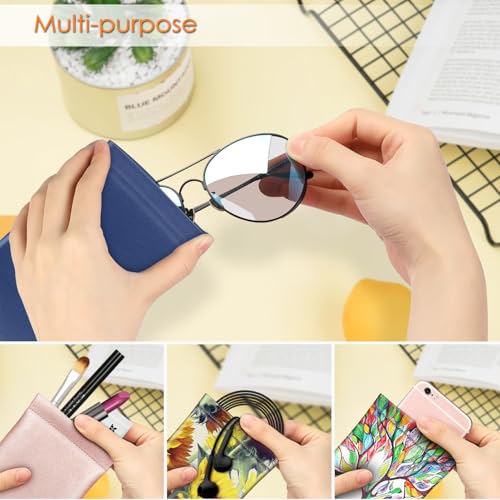 Image of FINTIE Soft Eyeglasses Case with Cleaning Cloth, Portable Squeeze Top Vegan Leather Glasses Pouch, Sunglasses Eyewear Bag