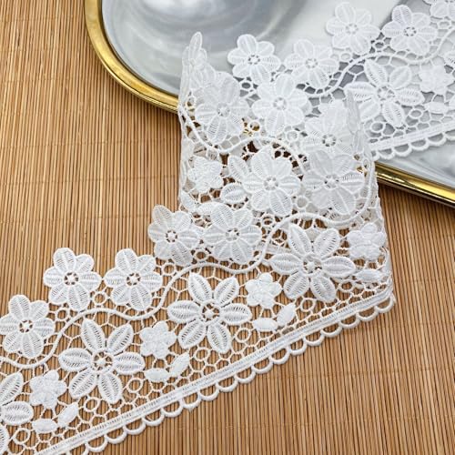 BZWKQA Elegant Lace Trim Ribbon, Variety of Patterns Flower Butterfly Festival for Wedding Decorations, Gift Wrapping, Sewing Crafts, 5 Yards (White, 3.6 inches Wide)