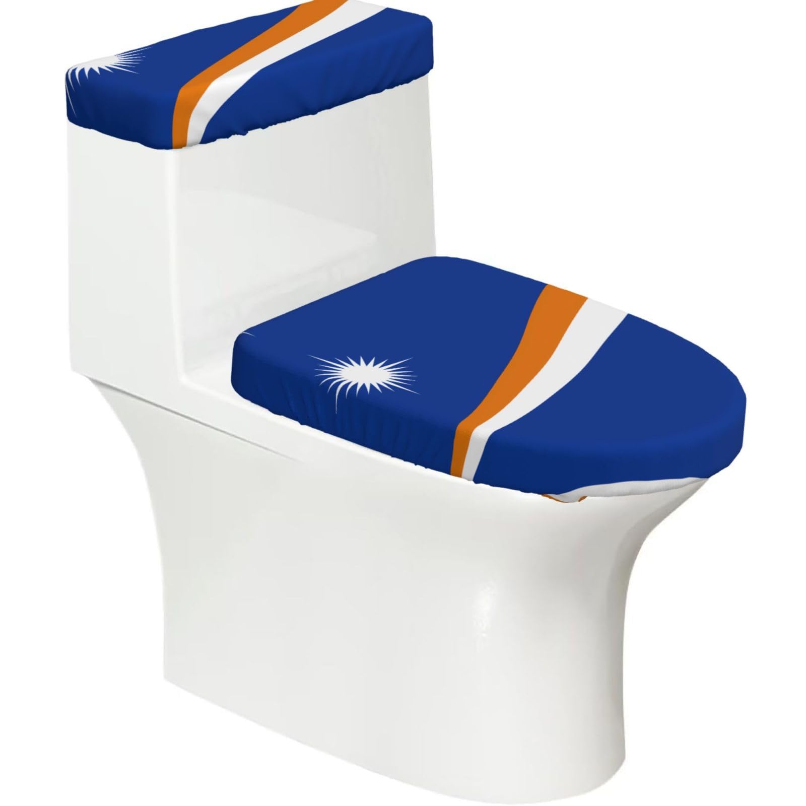 Cntdbu Black Flag Of The Marshall Islands Elastic Toilet Cover Set Of 2-Stretchy Lid And Tank Covers For Bathroom, Soft Washable U Shape Toilet Decor