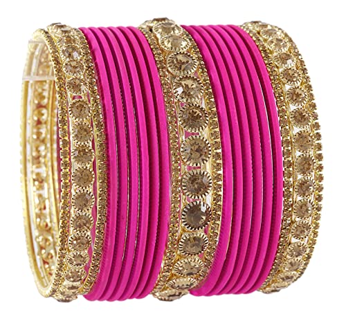 Image of NMII Non-Precious Metal Base Metal and Studded Zircon Gemstone and Matte Finish Worked Bangle set for Women /Girls