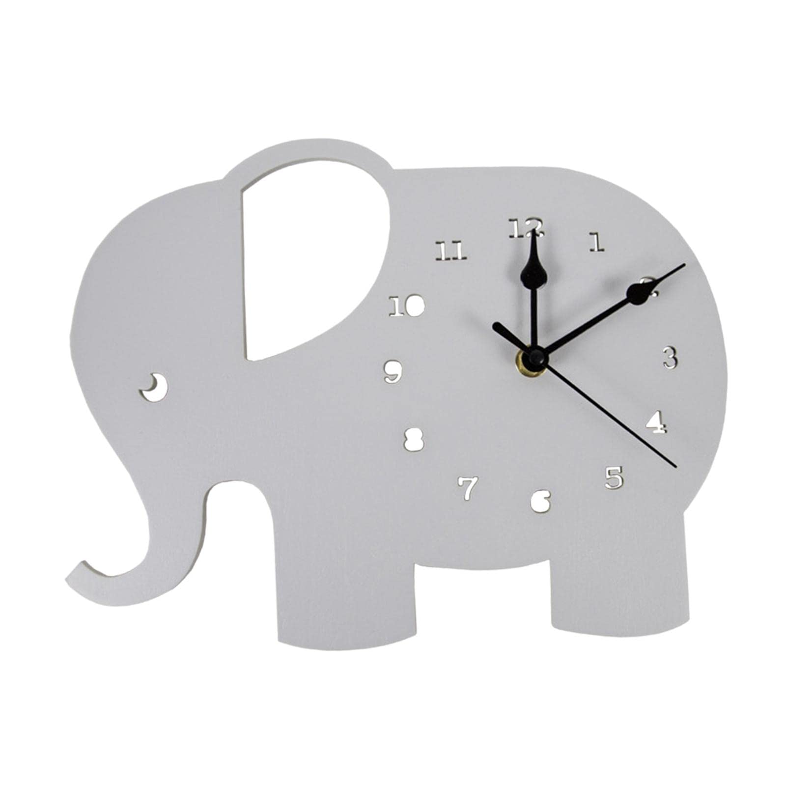 Unfinished Elephant Wall Clock Office Battery Operated Hanging Wooden Clocks, Grey