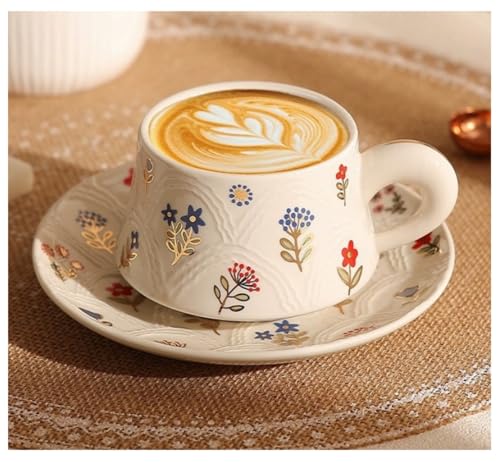 美しい 花柄 マグカップ&プレート 白陶器 コップ カップ マグ ソーサー セット 洋食器 コーヒー 紅茶 レストラン 北欧 食器 皿 レトロ 和食器 ナチュラル レトロ デザイン おしゃれ ペアマグ 喫茶店 誕生日 プレゼント お祝い 内祝 結婚祝い 出