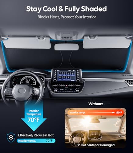 Image of Wigoo for Toyota Corolla Windshield Sunshade [OEM Design, 100% Sun Blockage] Foldable Heat Insulation Sun Shade with Storage Bag, for Toyota Corolla (2019-2026), Silver Coating