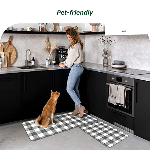 Matace Gray & White Buffalo Plaid [2 Pcs] Kitchen Rugs Set - Runner & Mat, Quick Absorbent, Machine Washable, Ideal For Stove, Sink, Laundry Room, Fireplace #TOP5
