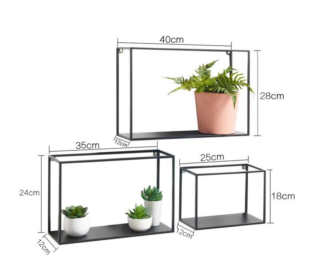 Baldas flotantes Estante Flotante de Pared de Hierro para Sala de Estar Pantalla de Almacenaje de Estante Unidad de Decoración de Bastidor Marco Retro Loft Estilo Industrial Conjunto de 3