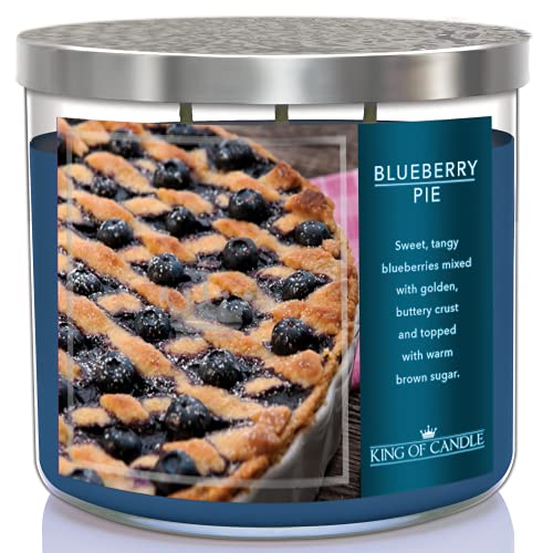 King Of Candle - Blueberry Pie Candle | Large 3 Wick Highly Scented Soy Wax Candle | 14 Oz + Decorative Snuffer Lid | Luxury Gifts For Women #TOP14