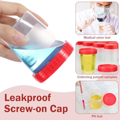 Layhit 120 Pcs Disposable Urine Cups Specimen Cups with Lids Tamper Evident Seal 4oz Specimen Containers Leak Resistant Urine Sample Cups Urine Sample Containers for Testing Pee(Red)