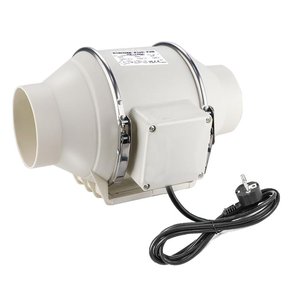 Anesty Rohrventilator 100mm bis 220m³/h Rohrlüfter Inline Abluftventilator mit 1,4 m Netzkabel für Bad, WC, Küche, Gewächshaus und Zuchtzelte -30W
