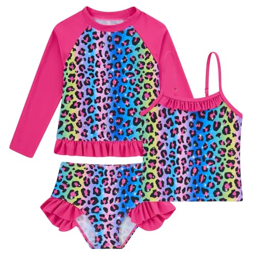 Image of BFUSTYLE Girls Swimsuit 3 Pieces Rash Guard Kids Long Sleeves Bathing Suit 3-8 Years Sun Proction Swimwear Tankini