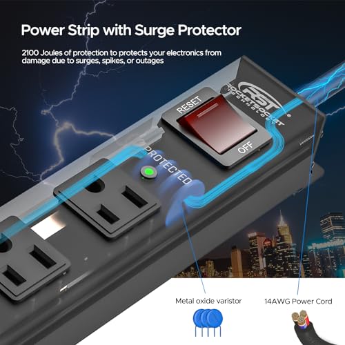 Crst JUG020 8 Outlet Metal Heavy Duty Power Strip, 2100J Power Strip Surge Protector thumb #2