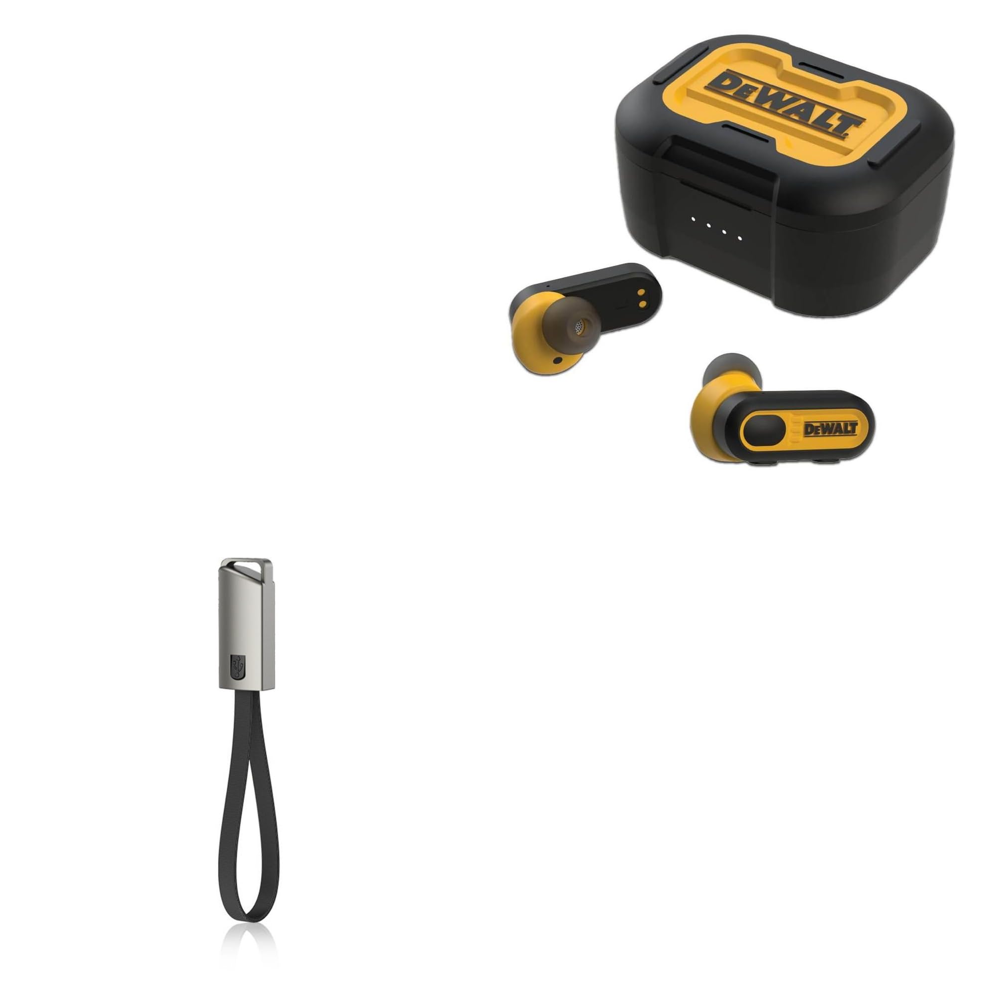 BoxWave Cable Compatible with Dewalt True Wireless Bluetooth Earbuds - USB Type-C Keychain Charger, Key Ring USB Type-C to Type-A 8 in USB Cable - Jet Black