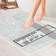 Soft Plush Chenille Bathroom Rug, Absorbent Microfiber Bath Mat, Machine Washable, Non-Slip Grip, Quick-Dry, Thick Shag Carpet Great for Bath, Shower Floor, Bedroom, or Door Mat (White, 17x24)