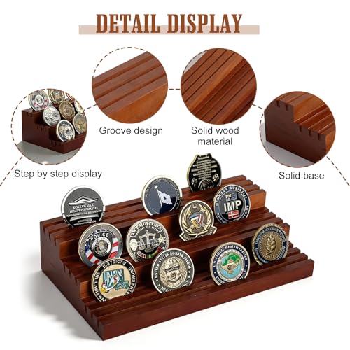 BAIFULAI Coin Holder aus Massivholz: Handgefertigt Massivholz Münzhalter für 15-40 Münzen, 3-Reihen Natürliches Medaillenhalter, Münzsammler Coin Holder mit Neigung, Tischdekoration Geschenk