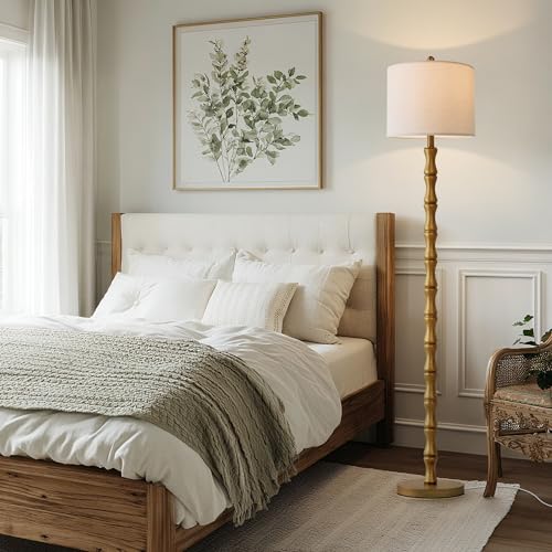 Image of BOBOMOMO 62 inch Rustic Floor Lamp, Retro Farmhouse Standing Lamp with Rotary Switch, Resin Antique Gold Floor Lamp for Living Room, Bedroom, Dining Room, Nursery, Elegant Home Decor