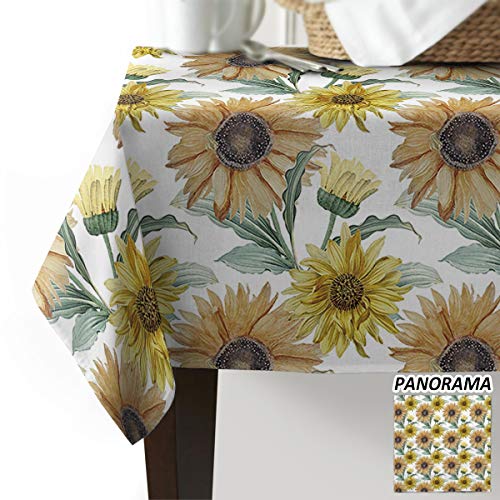 Burlap Tablecloths Rectangle DustProof Wrinkle Free Table Protector Watercolor Sunflower Pattern Table Covers for Parties