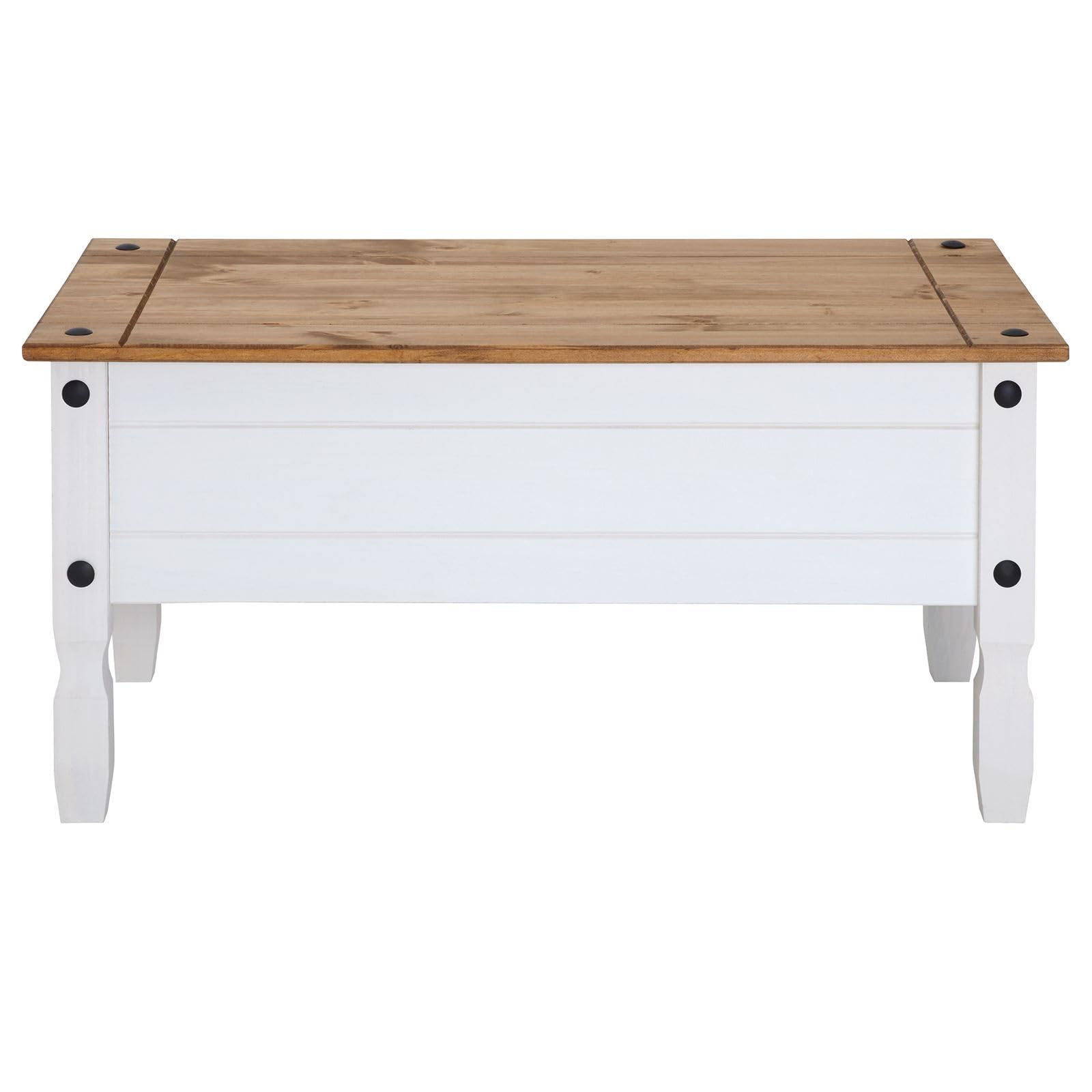 CARO-Möbel Couchtisch Campo im Mexiko-Stil Wohnzimmertisch Beistelltisch Kiefer massiv, braun/weiß lackiert mit 1 Schublade