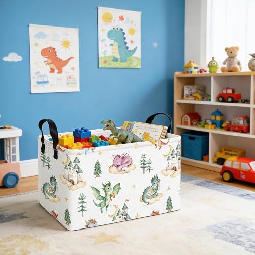 Image of Rectangular Dragon Storage Basket | Fabric Organizer Bin for Books,Clothes,Gifts,Pets-Perfect for Home,Office,Nursery,Dorm,Shelf(Rec-dragon )