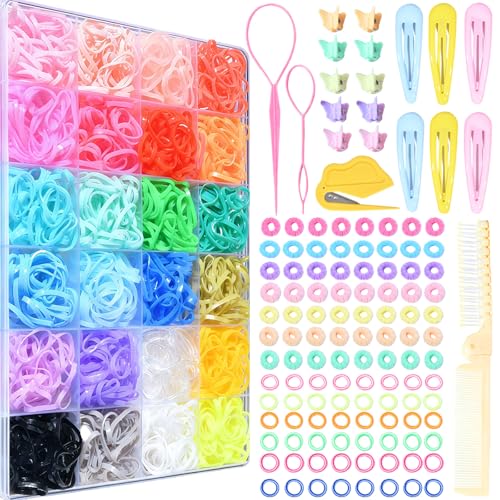 Image of Hair Accessories for Girls, Hair Ties for Little Girls 36 Colors 2100 Pcs with Tools, Elastic Small Rubber Bands for Baby Toddler Hair Accessories, Kids Hair Ties with Cutter Topsy Tail (Multicolor)