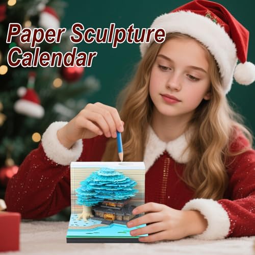 Calendrier 2026 papier 3D bloc notes maison arbre fleurs lumineuses