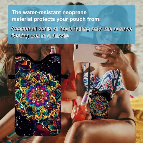 Image of Neoprene Cell Phone Sleeve Pouch Case Bag with Crossbody Strap Neck Lanyard for Women 7.1 X 3.9 in Floral