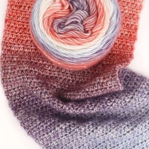 Image of Katech Ombre Yarn for Crocheting-Gradient Cake Yarn-4x100g 60% Cotton 30% Acrylic 11% Wool-Multicolor Soft Rainbow Cotton Crochet Yarn for Scarves, Shawls, Blankets and Garments(L)