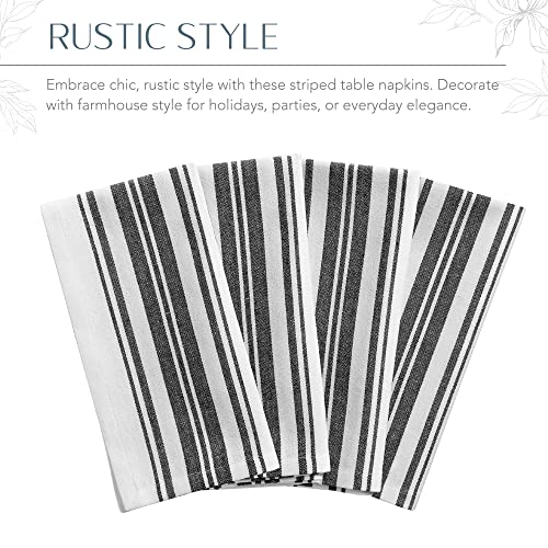 Elrene Home Fashions Farmhouse Living Homestead Stripe Napkins, Rustic 100% Cotton Napkins, 20 Inches By 20 Inches, Black/White, Set Of 4 #TOP4