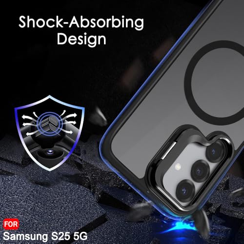 Image of TheGiftKart Hybrid Matte Frosted Back Cover Case for Samsung Galaxy S25 5G | Built-in Stand | Shockproof Hard Case Cover for Samsung Galaxy S25 5G (PC & TPU, MagSafe Compatible, Translucent Black)