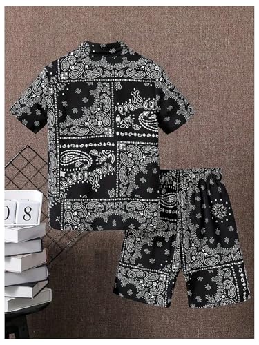 Image of GORGLITTER Boy's 2 Piece Outfits Paisley Short Sleeve Button Down Shirt and Shorts Set
