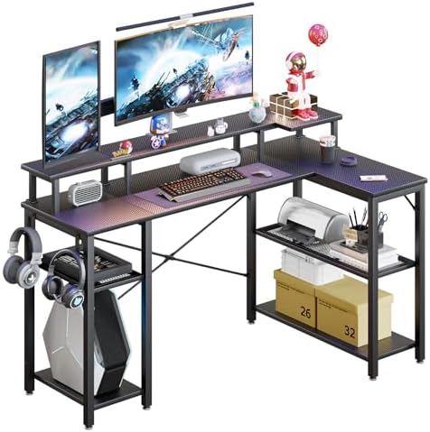 TREETALK Computer Desk, L-shaped Desk With Large Monitor Stand,Switchable PC Laptop Table Corner Desk With Fabric Drawer And Metal Frame Shelf For Office Home (Rustic Brown