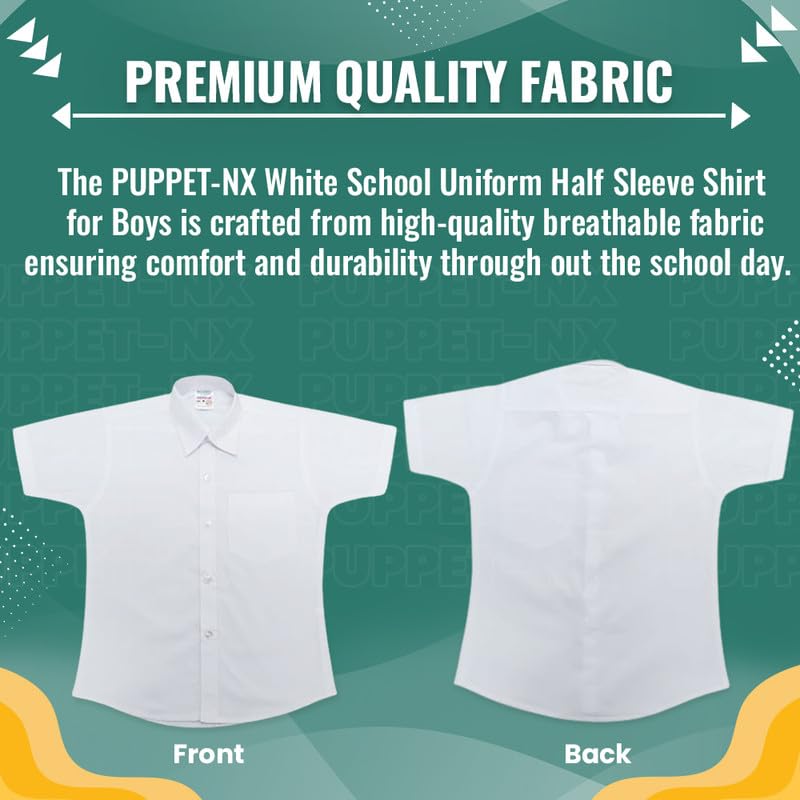 Image of Unisex School Uniform Half Sleeve White Shirt | Formal Uniform Shirts for Boys /Girls | Kids School Wear | Readymade Stitched Shirt for Students | School Clothes for Children