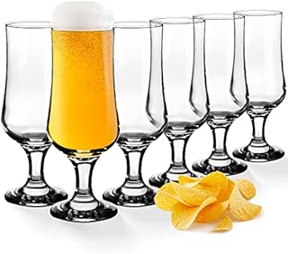 KADAX Szklanki do piwa, szklanki do napojów z wysokiej jakości szkła, zestaw 6 sztuk, 360 ml, szklanki do wody, soku ze stopką, szklanki do wody, drinków, koktajli, napojów, nadają się do mycia w zmywarce