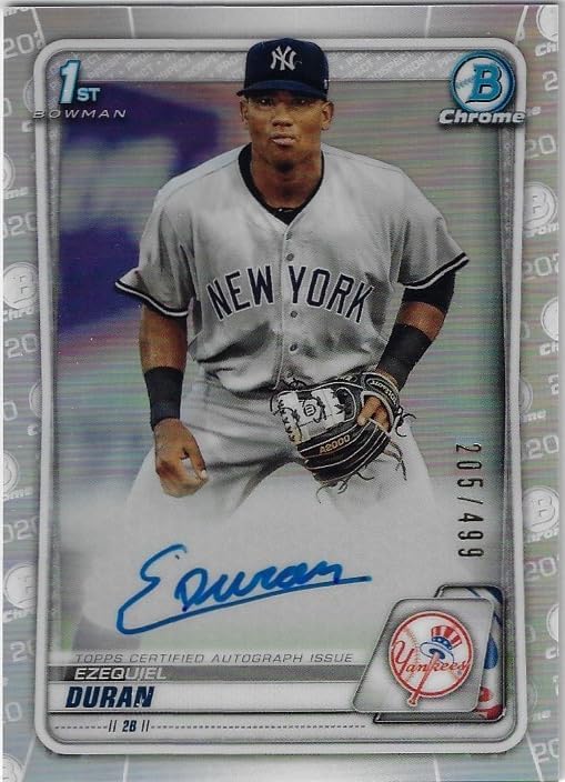 Ezequiel Duran Autographed & Serial Numbered #205/499 1st Bowman Card Silver Refractor Chrome Prospect Collectible Baseball Card- 2023 Bowman Chrome Baseball Card #CPA-ED (Yankees)