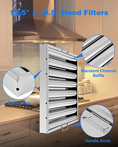 Hood Filters 19.5W X 19.5H Inch, 430 Stainless Steel 7 Grooves Commercial Hood Filters, Range Hood Filter For Grease Rated Commercial Kitchen Exhaust Hoods Pack Of 6 #TOP3