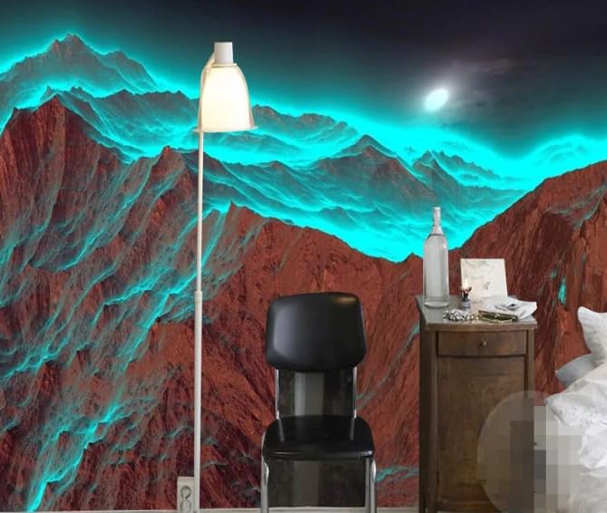Papier peint montagne 3D effet radiation verte lumineuse pour décoration murale grand format