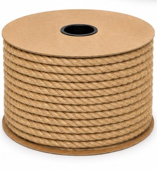 Everlasto Natural Jute Rope 50m Length x 10mm Diameter – Thick & Strong 3 Strand Twisted Rope for Gardening, DIY Crafts, Tying, Packaging & General Purpose