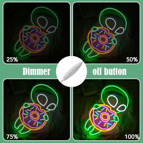 Image of Alien Donuts Neon Sign Green Alien Neon Light for Wall Decor Donuts Led Lights Up Sign for Bedroom Dessert Shop Bakery Party Decoration Gift Fast Food Shop Cool Light Sign 16.5 * 11.4 IN