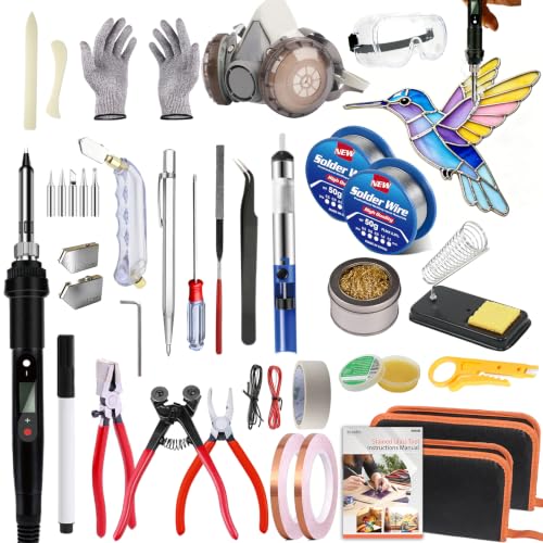 Ecoofor Stained Glass Starter Kit, Complete Stained Glass Making Kit with 100W Soldering Iron, Glass...
