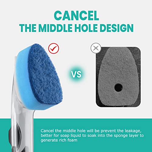 Dishwand Refills With Handle, 5 Non Scratch Replacement Sponge Heads, 1 Advanced Soap Control Dispenser, Heavy Duty Dish Wand Scrubber Set, Dishwashing Scrub Brush Pads, Dishwasher Cleaning Scrub Tool #TOP1