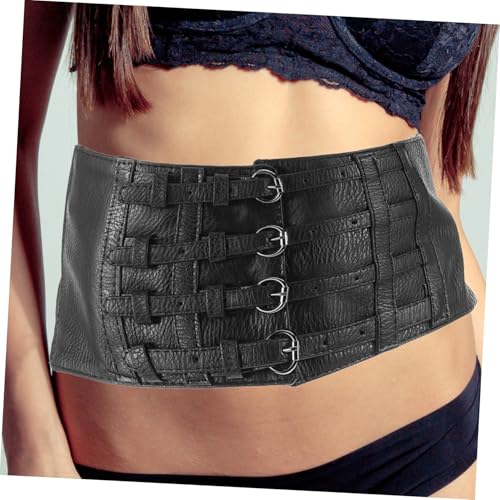 Ultra Wide Corset Belt for Women Thickened Faux Waist Cincher with Row Buckle Comfortable Goth Fashion Accessory Waist Support Belt Black4