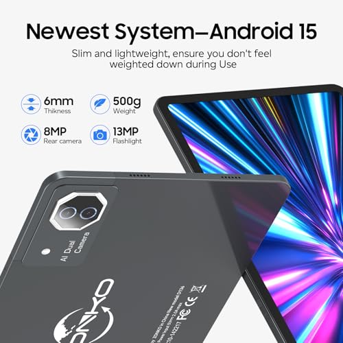 Image of Tablet 12 inch Large Screen, Android 15 Tablet 16GB RAM 256GB ROM, 2K 2000x1200 Incell Widevine L1 Display, Gaming Tablets with Helio G99 Octa-core, 8000mAh 18W Fast Charge Tablets, AI Support, GPS