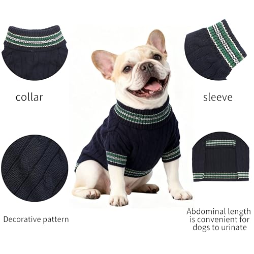Image of Small /Medium Dog Sweater, Warm Dog Winter Coat w /Sleeves, Comfortable High Neck & Leash Hole, Premium Dog Clothes for Bulldog-Best for Holidays, Daily Walks L Blue