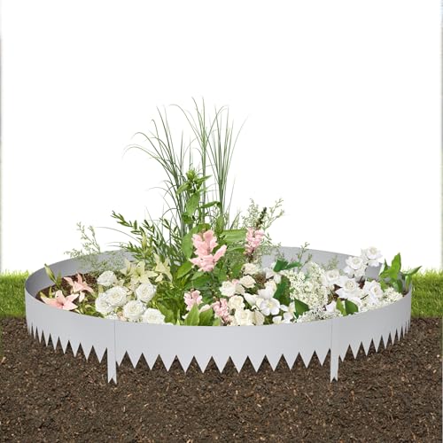 NAIZY Rasenkante Metall 5m Beeteinfassung 20 cm Hoch Beetumrandung mit 5 Clips Mähkante für Garten, Silber 5 Stück
